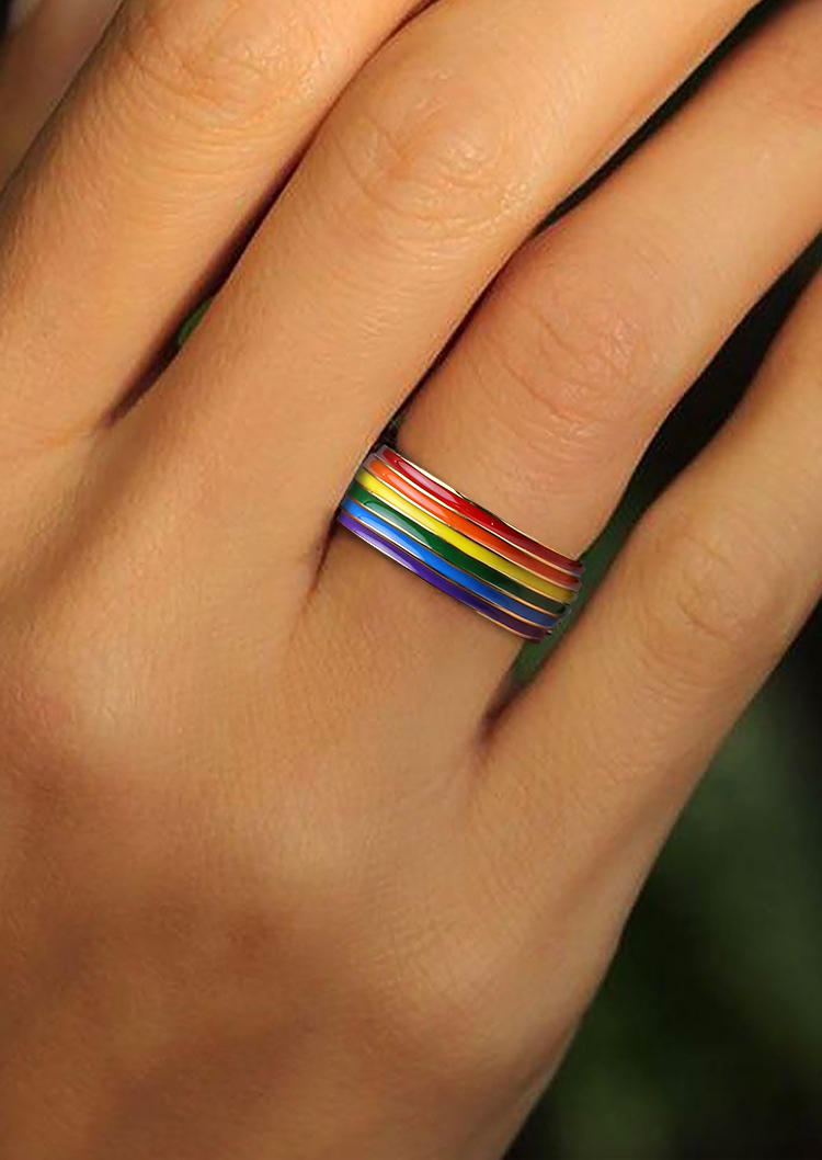 

Rings Rainbow Stainless Steel Ring in Black. Size