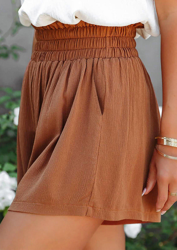 

Shorts Ruffled Elastic Waist Pocket Shorts in Brown. Size