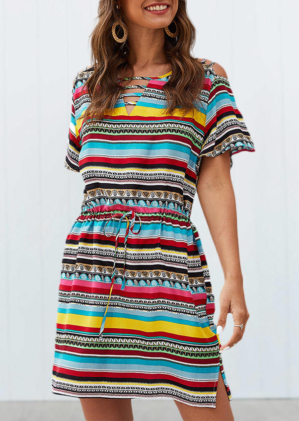 

Mini Dresses Striped Hollow Out Mini Dress in Multicolor. Size