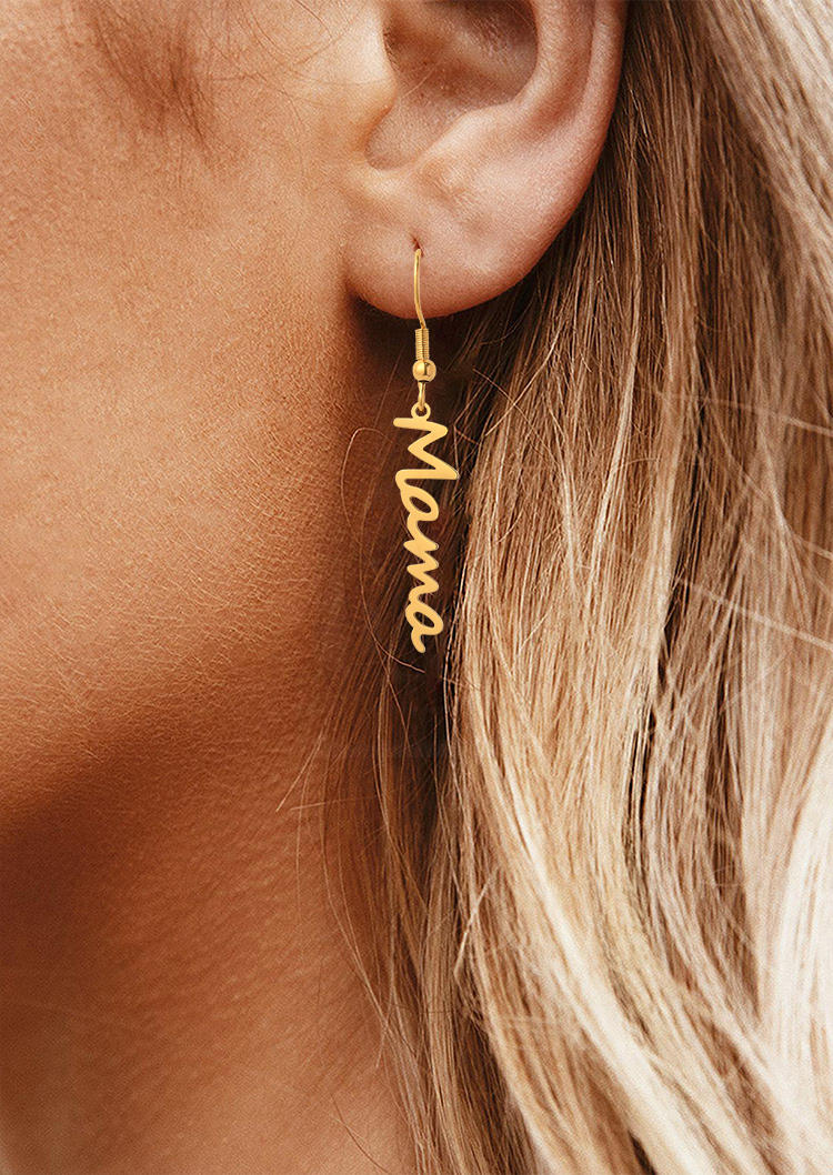 

Earrings Mama Alloy Pendant Earrings in Gold. Size