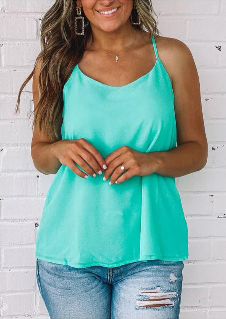 

Tank Tops Ruffled Spaghetti Strap Camisole - Cyan in Blue. Size