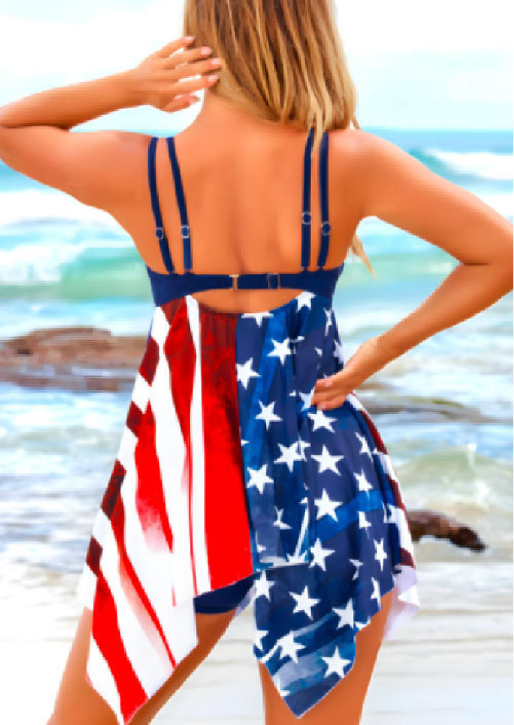

Tankinis American Flag Hollow Out Tankini Set in Blue. Size