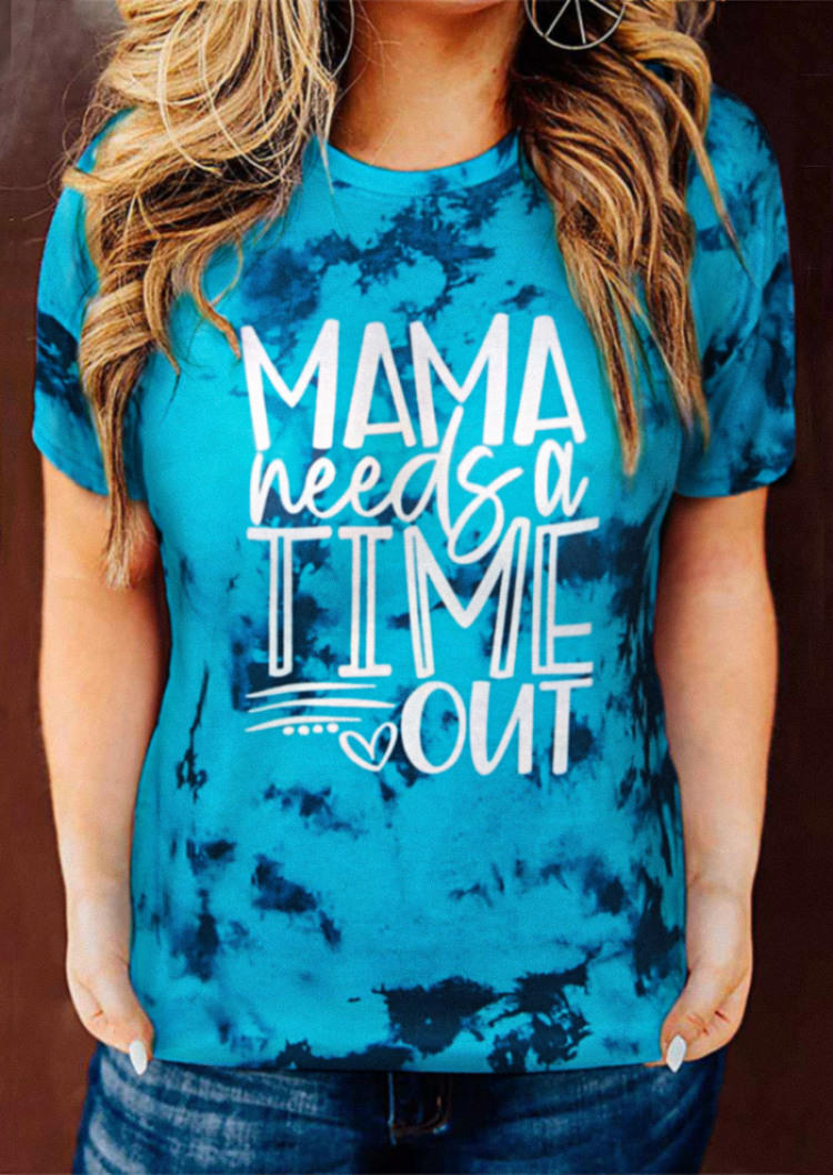 T-shirts Tees Mama Needs A Time Out  Tie Dye T-Shirt Tee - Light Blue in Blue. Size: L,M,S