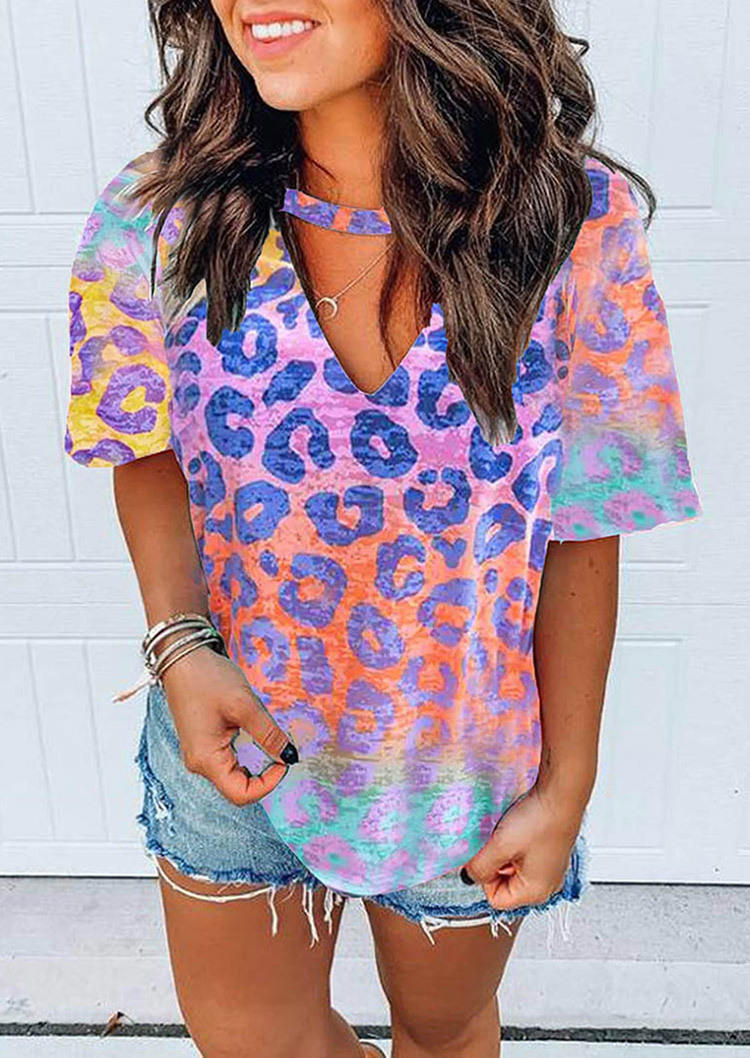 Leopard Gradient Keyhole Neck Blouse