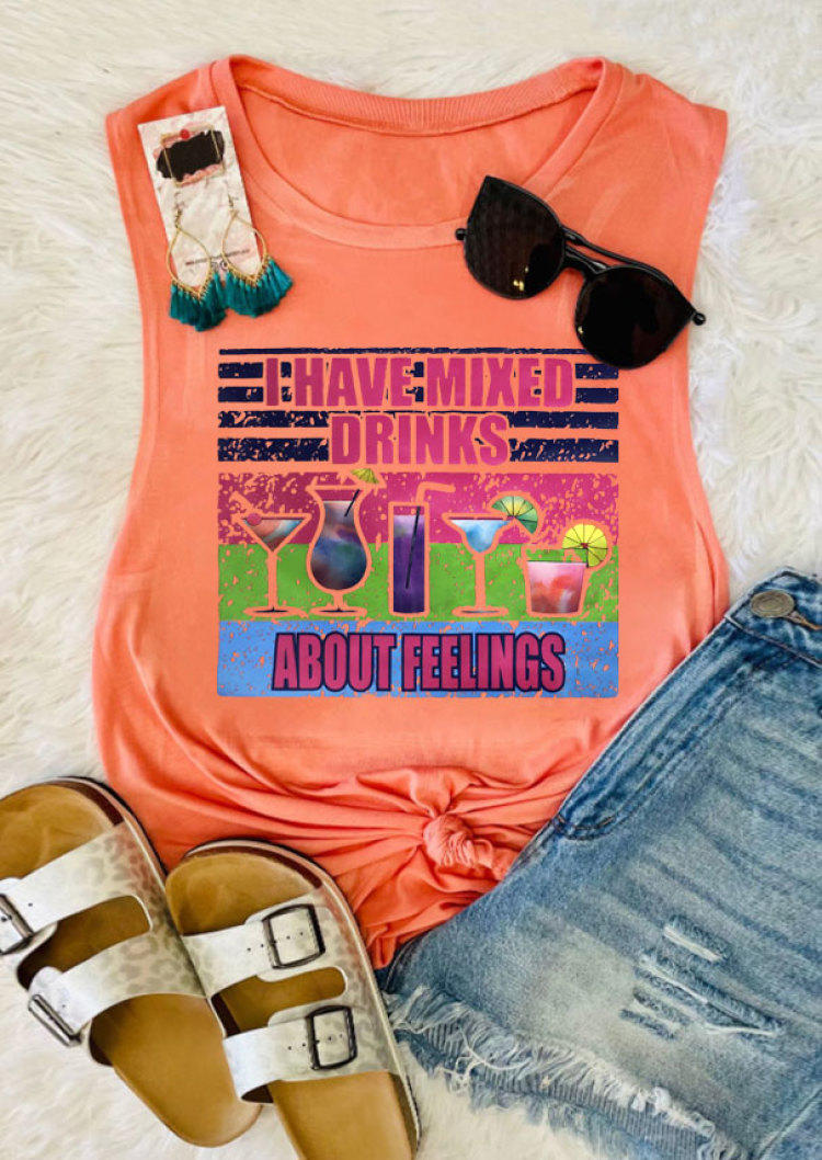 Tank Tops I Have Mixed Drinks About Feelings Tank Top in Orange. Size: L,M,S,XL