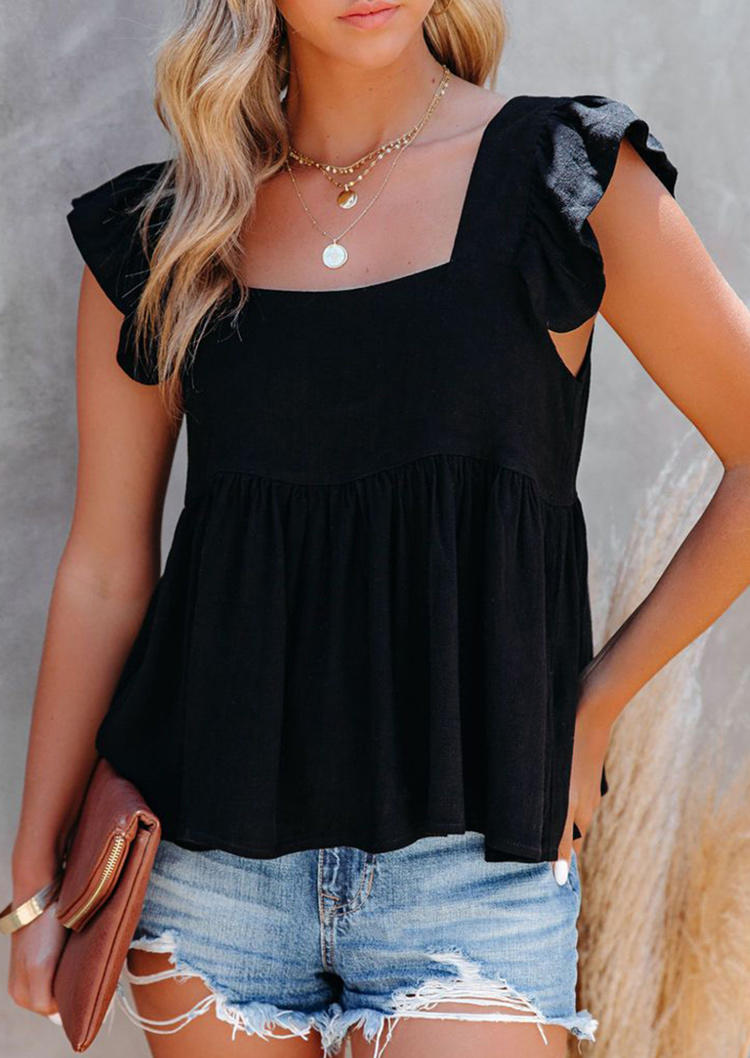 

Blouses Ruffled Square Collar Blouse in Black. Size: ,M,L,XL