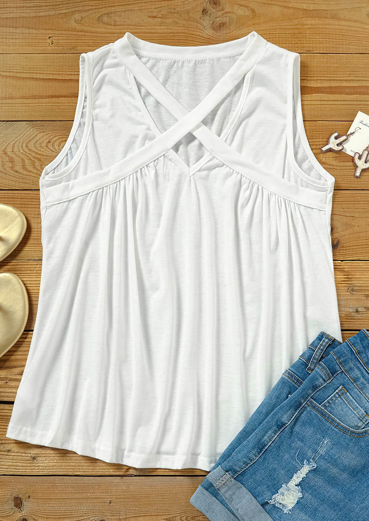Tank Tops Criss-Cross Ruffled Casual Tank Top in White. Size: M,S