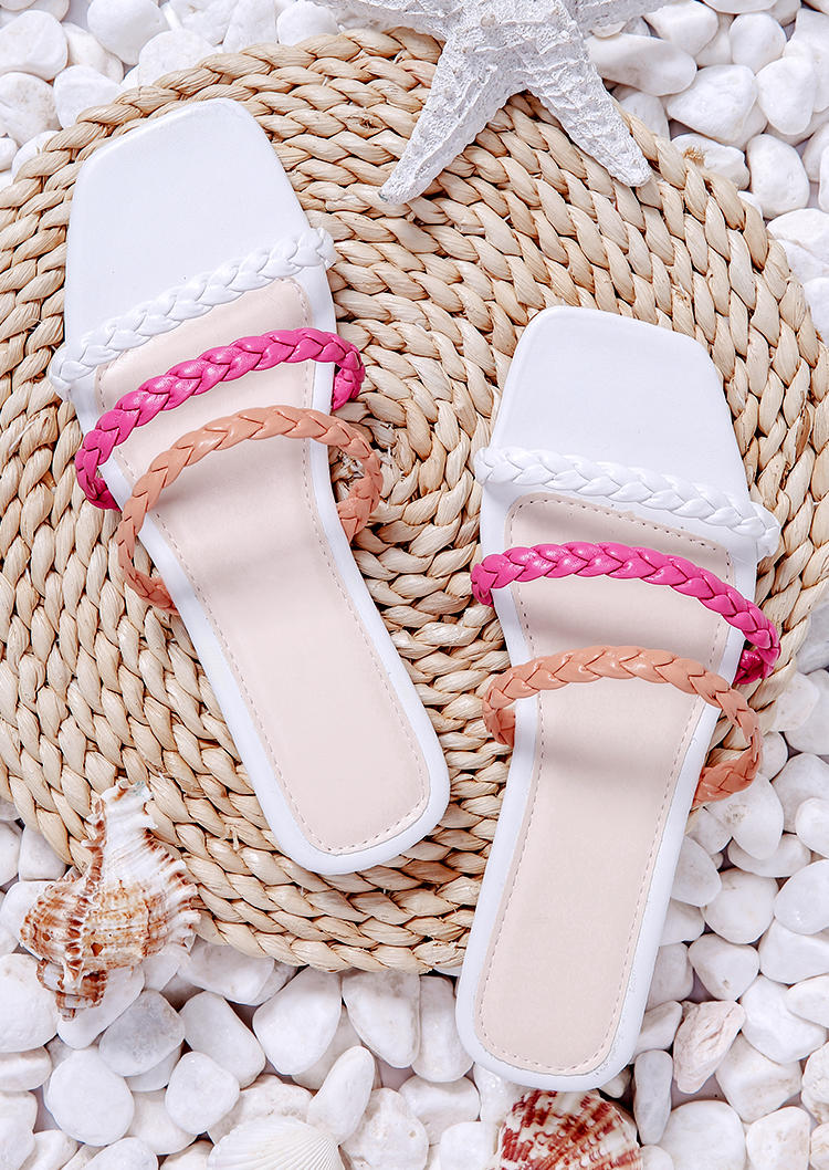 Slippers Color Block Braid Flat Slippers in White. Size: 40