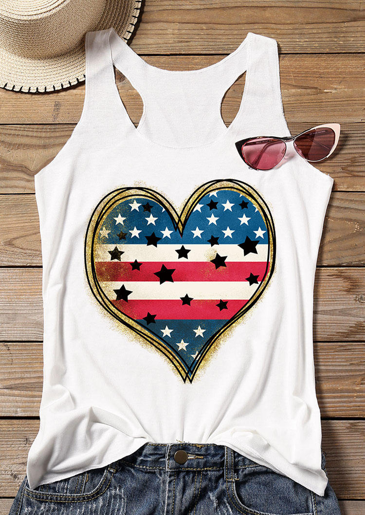 

Tank Tops American Flag Heart Racerback Tank Top in White. Size: ,M,L,XL