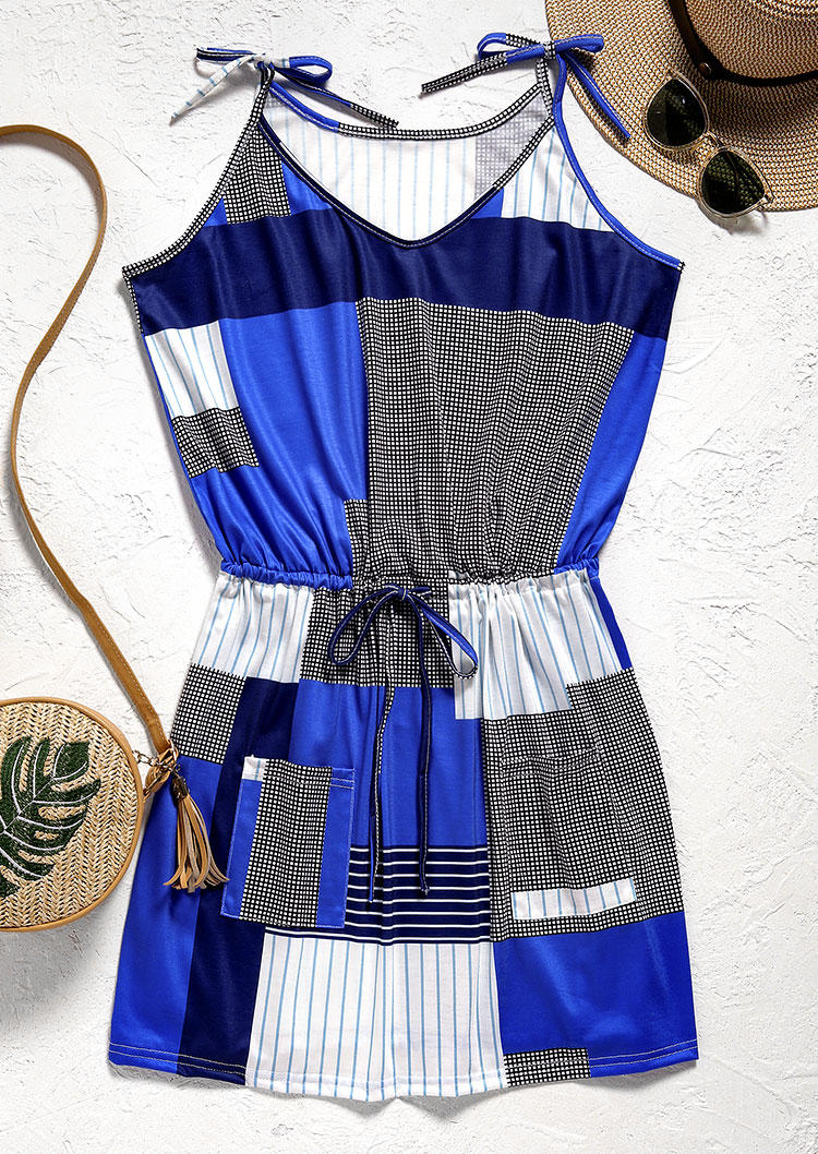 

Mini Dresses Striped Pocket Drawstring Spaghetti Strap Mini Dress in Multicolor. Size: ,L,XL