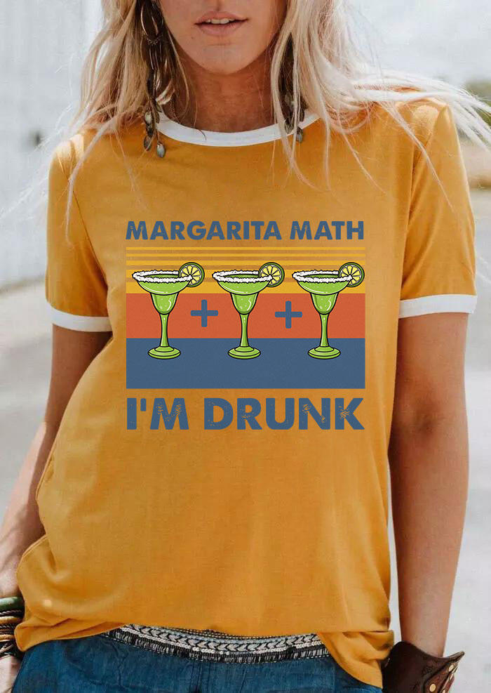 T-shirts Tees Margarita Math I'm Drunk T-Shirt Tee in Yellow. Size: L,M,S