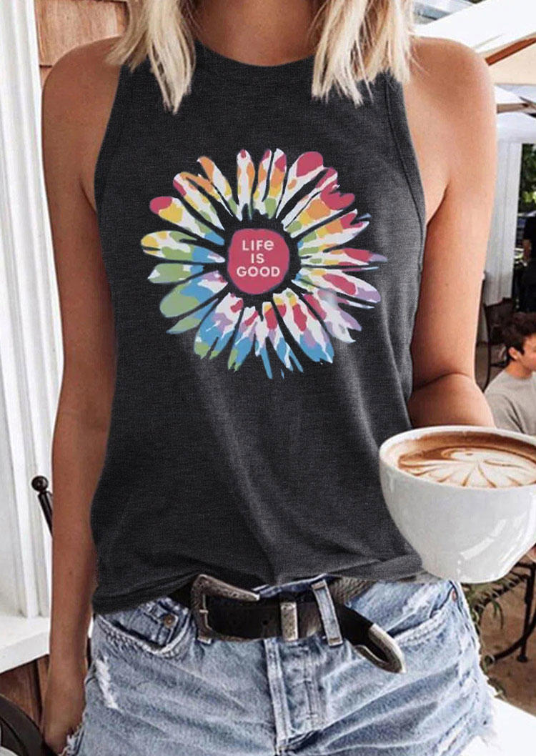 

Tank Tops Life Is Good Sunflower Tank Top in Dark Grey. Size