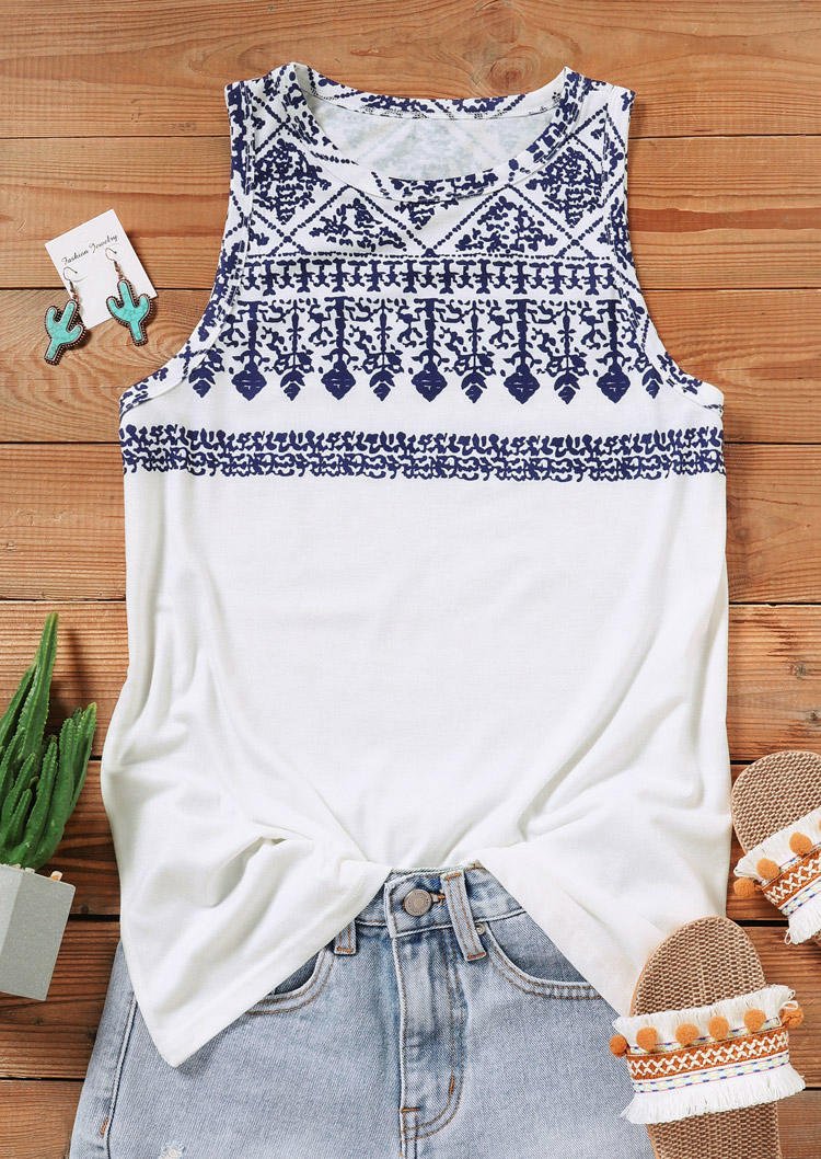 

Tank Tops Ethnic Style Geometric Casual Tank Top in White. Size