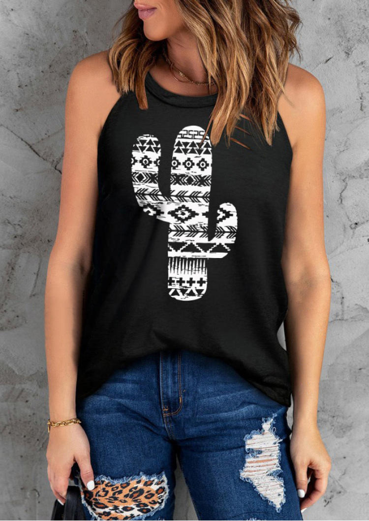 

Tank Tops Cactus Aztec Geometric Cut Out Camisole in Black. Size