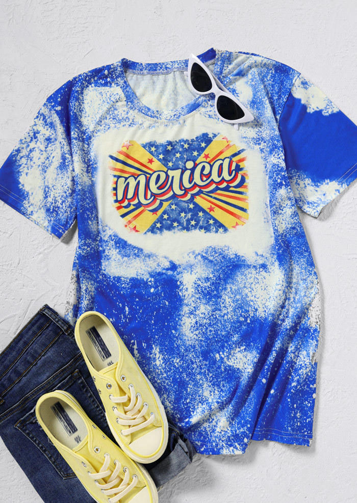 

T-shirts Tees Merica American Flag Bleached T-Shirt Tee in Blue. Size: L