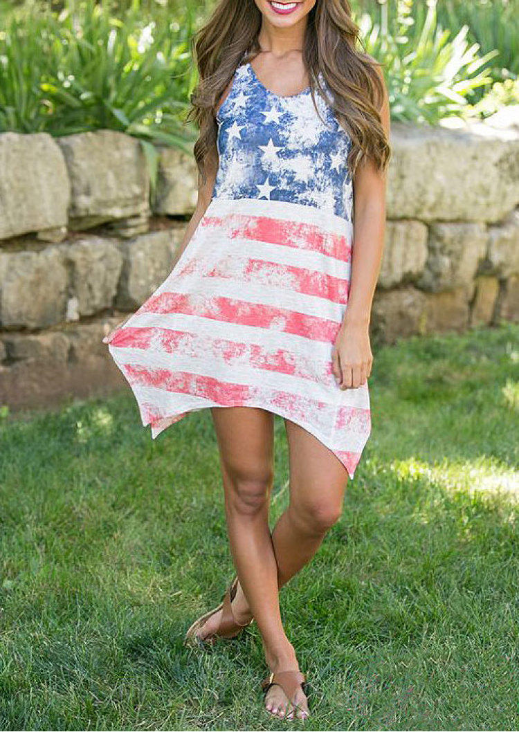 American Flag Star Striped Irregular Mini Dress
