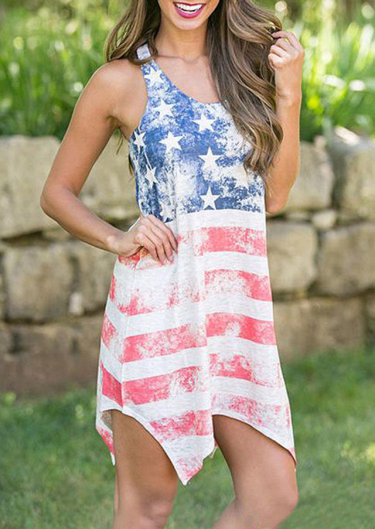 

Mini Dresses American Flag Star Striped Irregular Mini Dress in Multicolor. Size