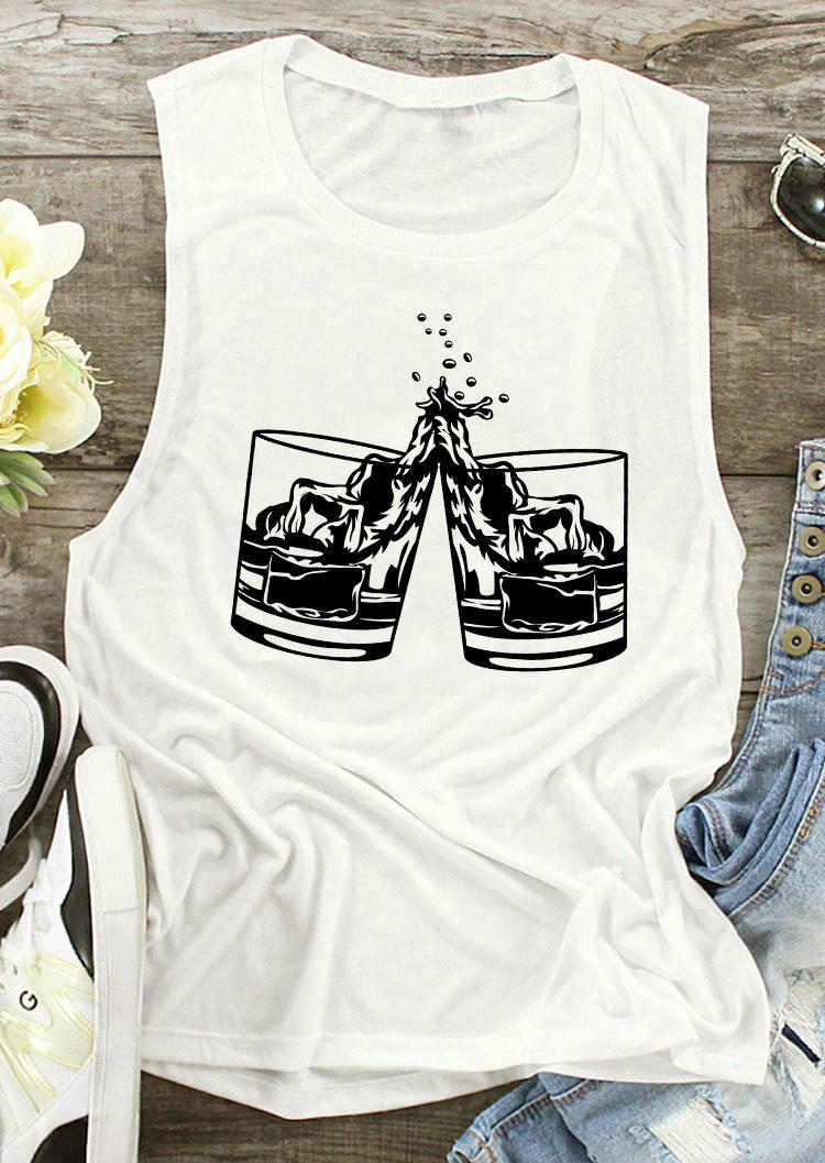 

Tank Tops Toasting Whiskey Glasses O-Neck Tank Top in White. Size