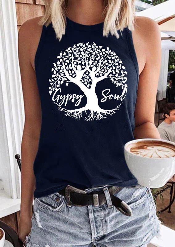 

Tank Tops Gypsy Soul Tree O-Neck Tank Top in Navy Blue. Size