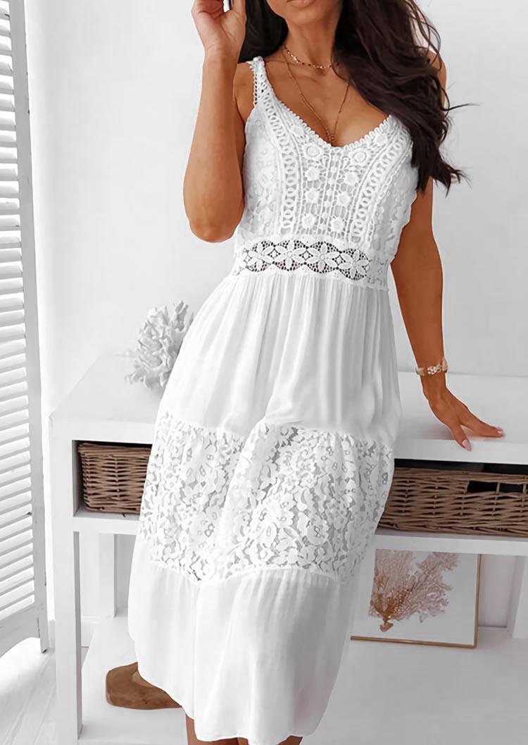 

Mini Dresses Lace Splicing Sleeveless Mini Dress in White. Size