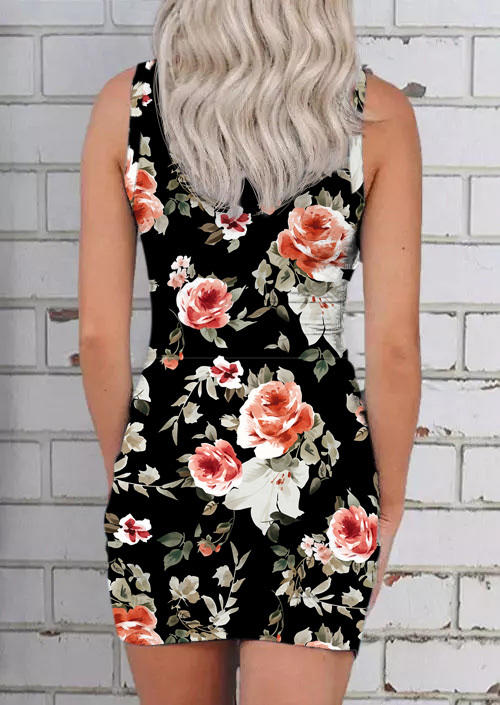 

Bodycon Dresses Floral Striped Twist Hollow Out Bodycon Dress in Black. Size