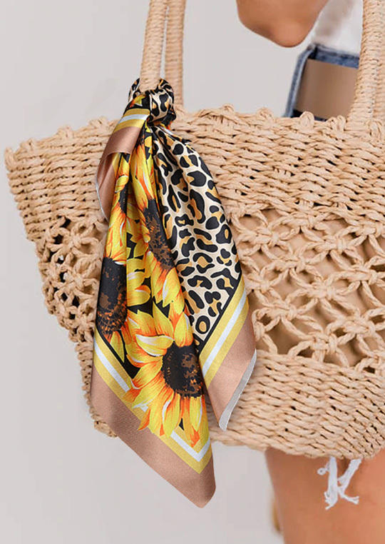 

Leopard Sunflower Square Headband Hair Scarf in Multicolor. Size