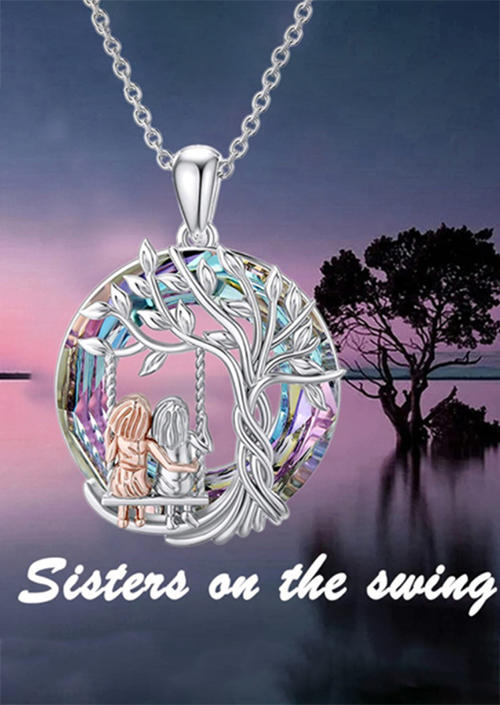 Necklaces Sisters On The Swing Tree Of Life Round Pendant Necklace in Silver. Size: One Size