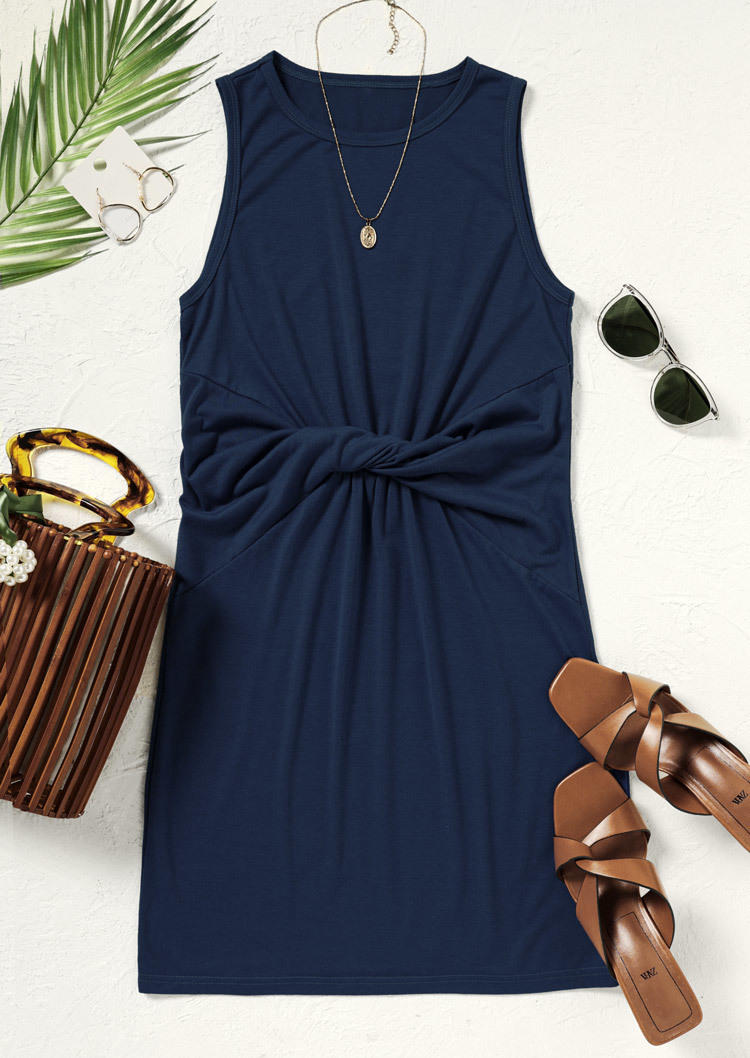 

Mini Dresses Twist O-Neck Sleeveless Mini Dress in Navy Blue. Size: ,L