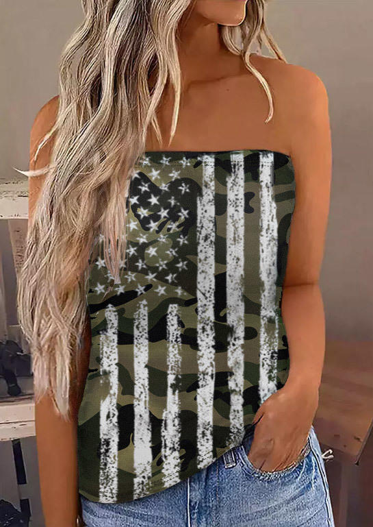 

Tank Tops Camouflage Star Strapless Bandeau Tank Top in Camouflage. Size