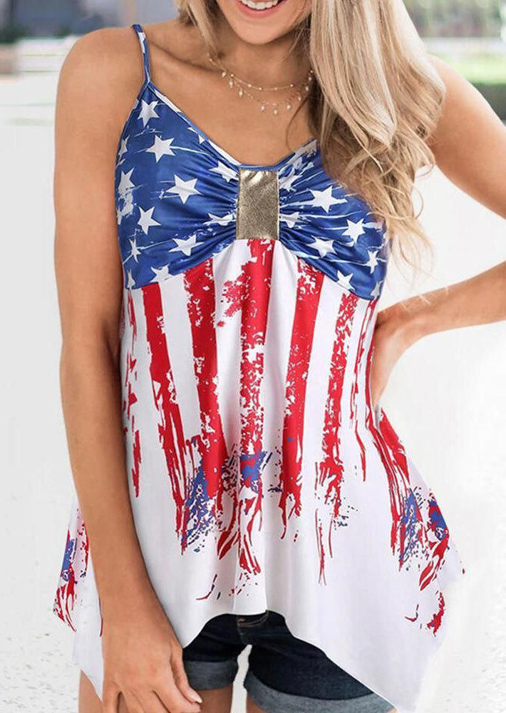 

Tank Tops American Flag Ruched Camisole in White. Size: M