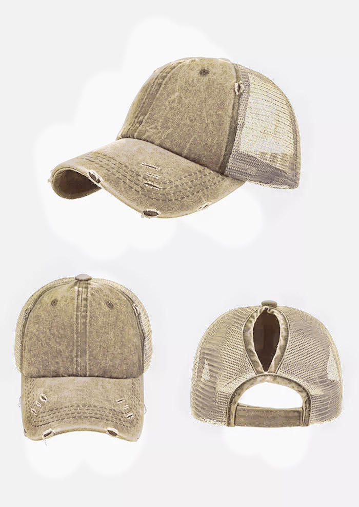 

Hats Mesh Hollow Out Ripped Washed Baseball Cap in Khaki. Size