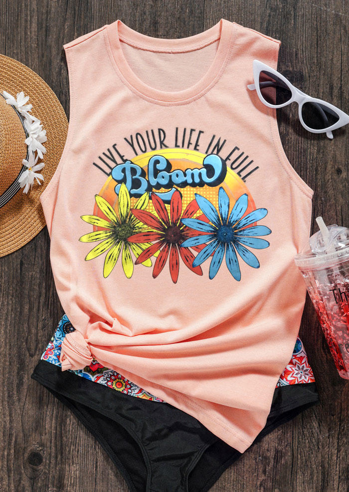 Tank Tops Live Your Life In Full Bloom Daisy Tank Top in Pink. Size: L,M,S,XL