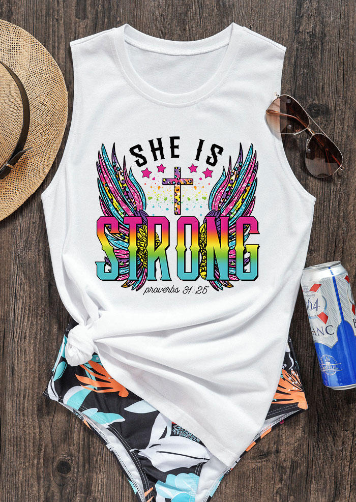 

Tank Tops She Is Strong Leopard Cross Wing Gradient Tank Top in White. Size