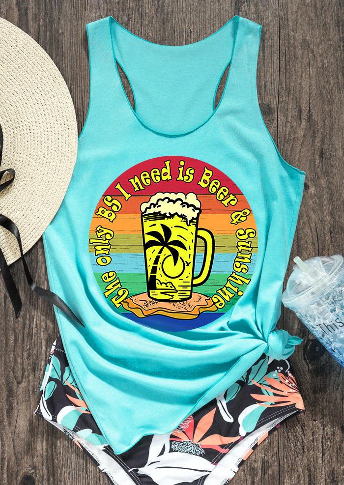 Tank Tops The Only BS I Need Is Beer And Sunshine Racerback Tank Top - Cyan in Blue. Size: L,M,S