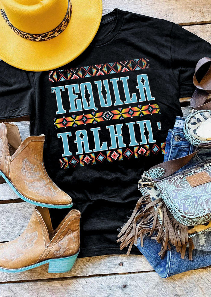 T-shirts Tees Tequila Talkin' Aztec Geometric T-Shirt Tee in Black. Size: M,S