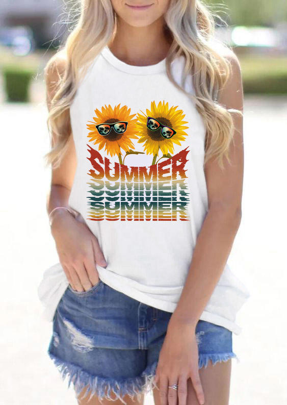 

Tank Tops Summer Sunflower Sunglasses Tank Top in White. Size
