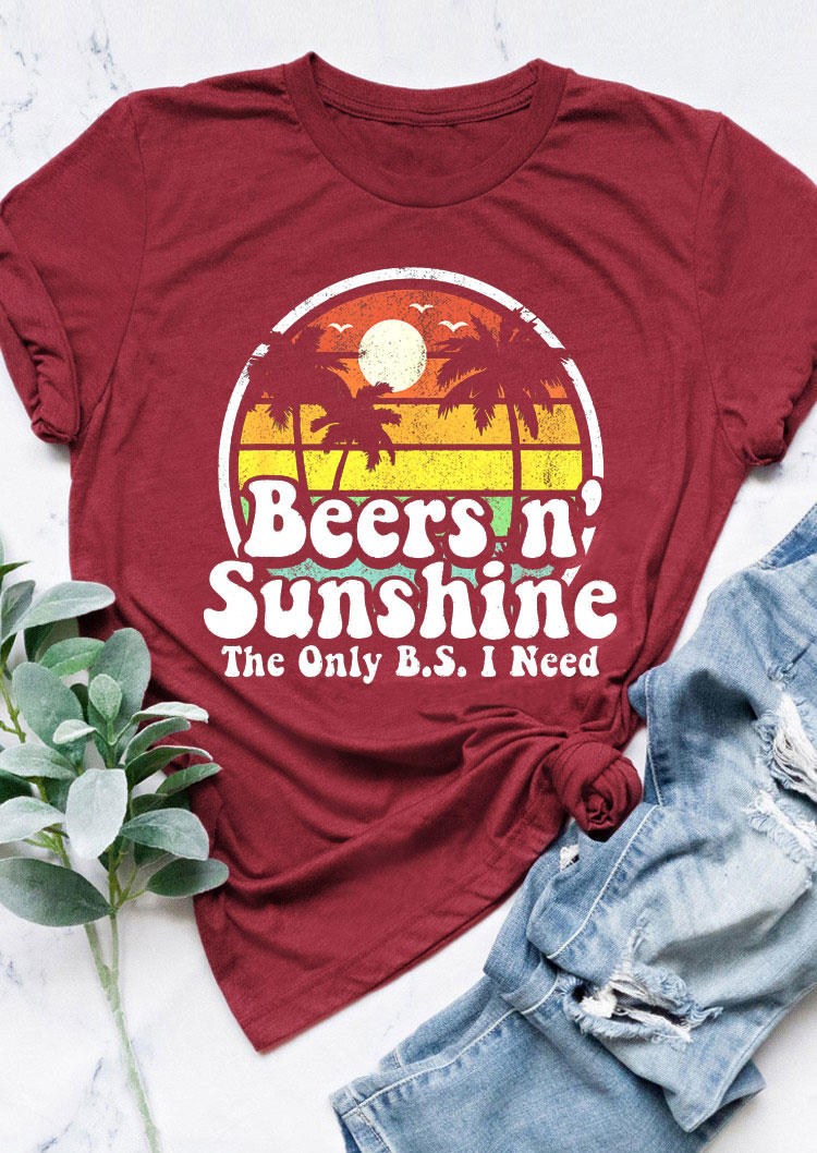 T-shirts Tees Beers N' Sunshine The Only B.S. I Need T-Shirt Tee - Burgundy in Red. Size: XL