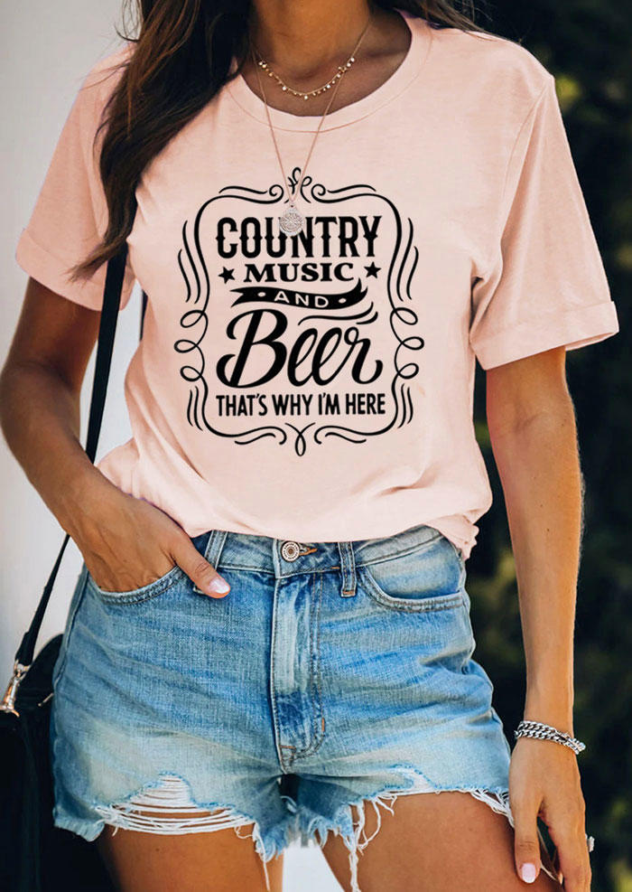 

T-shirts Tees Country Music And Beer That' Why I'm Here T-Shirt Tee in Pink. Size