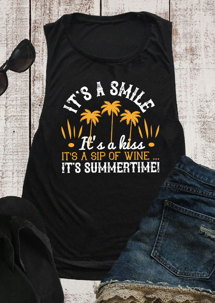 

Tank Tops It's A Smile It's A Kiss Coconut Tree Tank Top in Black. Size