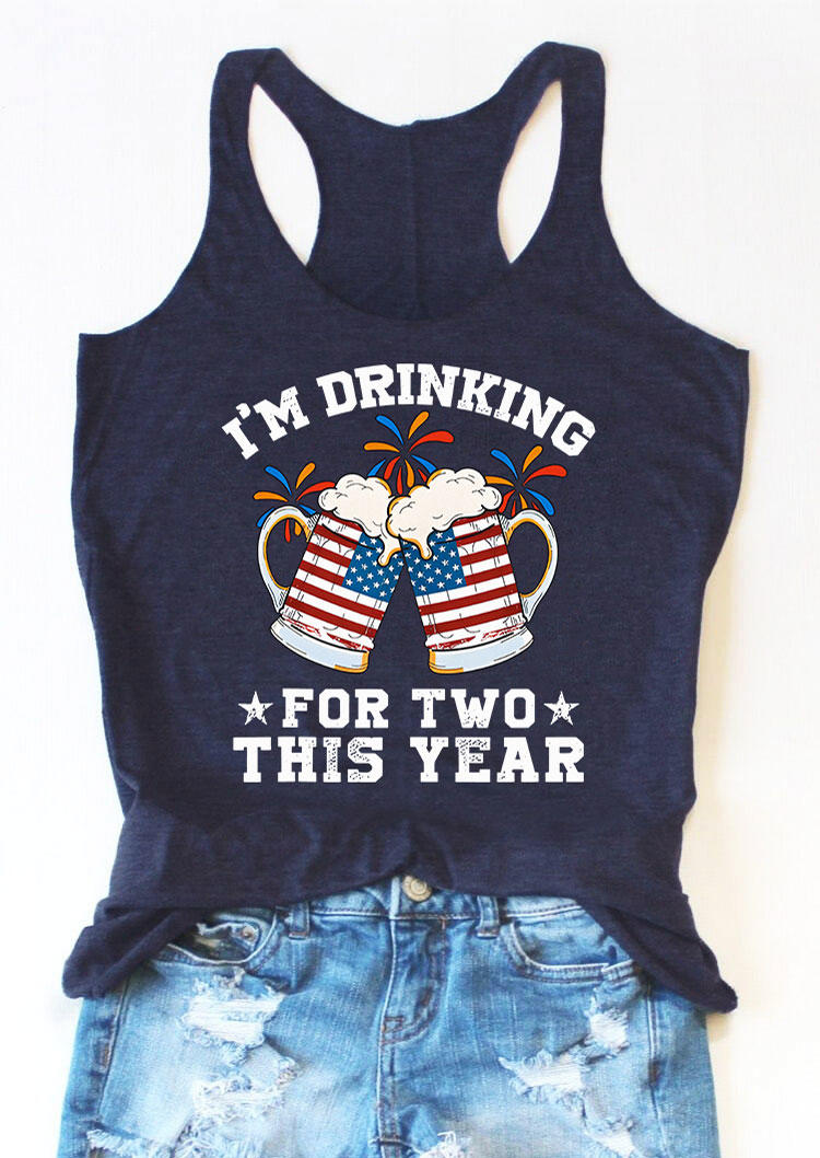 

Tank Tops I'm Drinking For Two This Year American Flag Racerback Tank Top - Navy Blue in Blue. Size: L,M