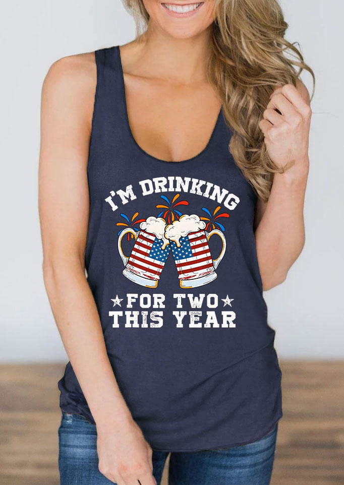I'm Drinking For Two This Year American Flag Racerback Tank - Navy Blue