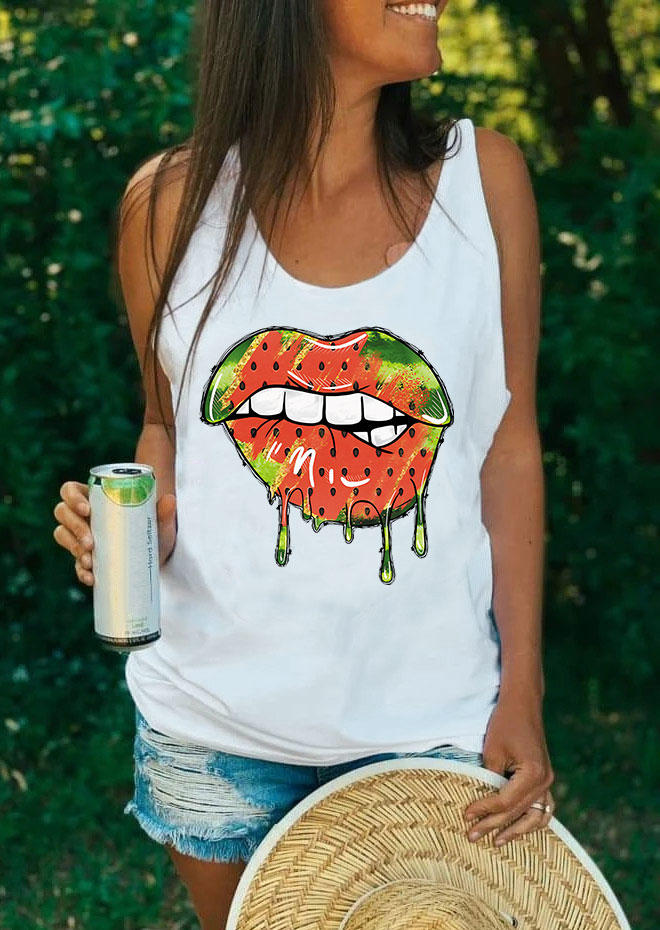 

Tank Tops Watermelon Lips Racerback Tank Top in White. Size