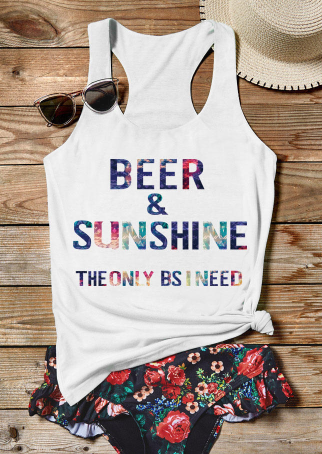 Tank Tops Beer & Sunshine The Only BS I Need Racerback Tank Top in White. Size: M