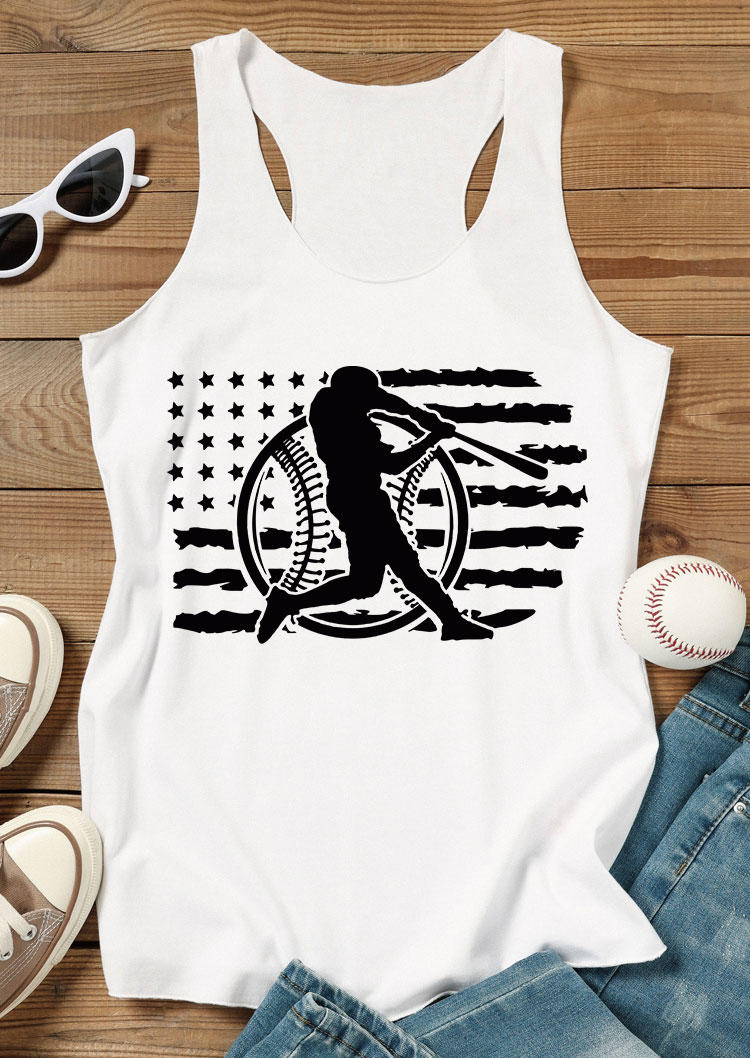 

Tank Tops American Flag Baseball Racerback Tank Top in White. Size