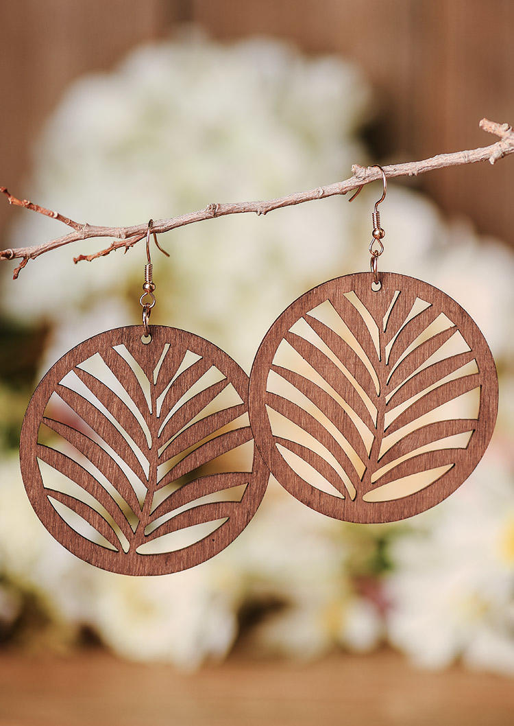 Earrings Palm Leaf Hollow Out Round Earrings in Brown,Green. Size: One Size