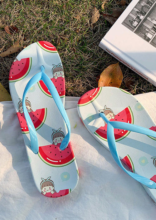 

Slippers Summer Watermelon Flat Flip Flops Slippers in Light Blue. Size: ,37,38,39,40