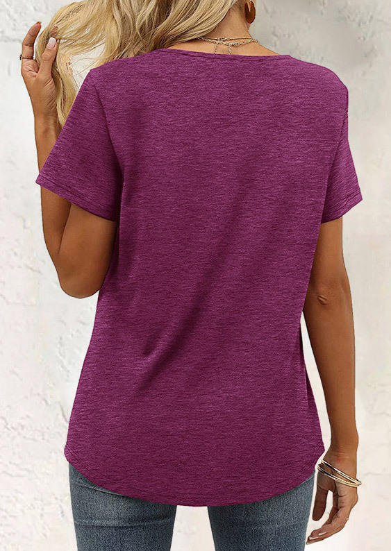 

Blouses Ruffled Short Sleeve V-Neck Blouse in Plum. Size