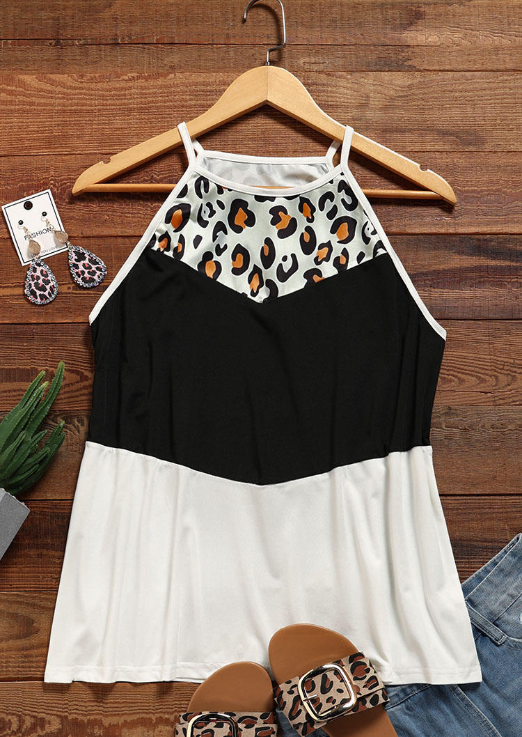 

Tank Tops Leopard Color Block Casual Camisole in White. Size