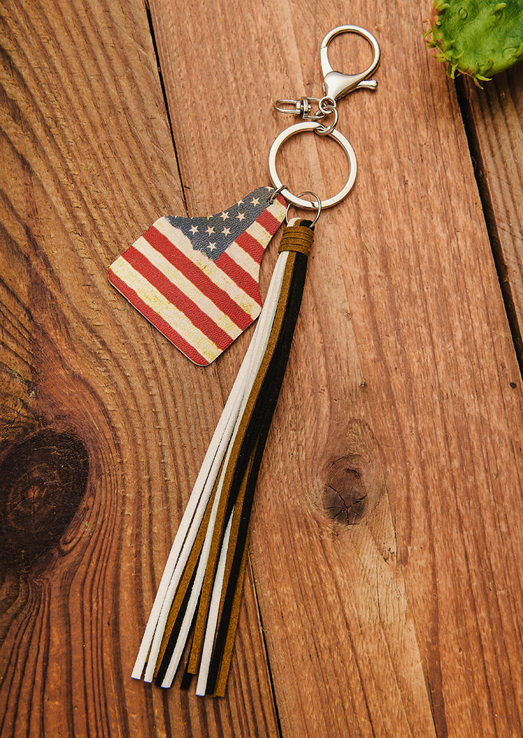 Keychains American Flag Tassel Alloy Keychain in Multicolor. Size: One Size