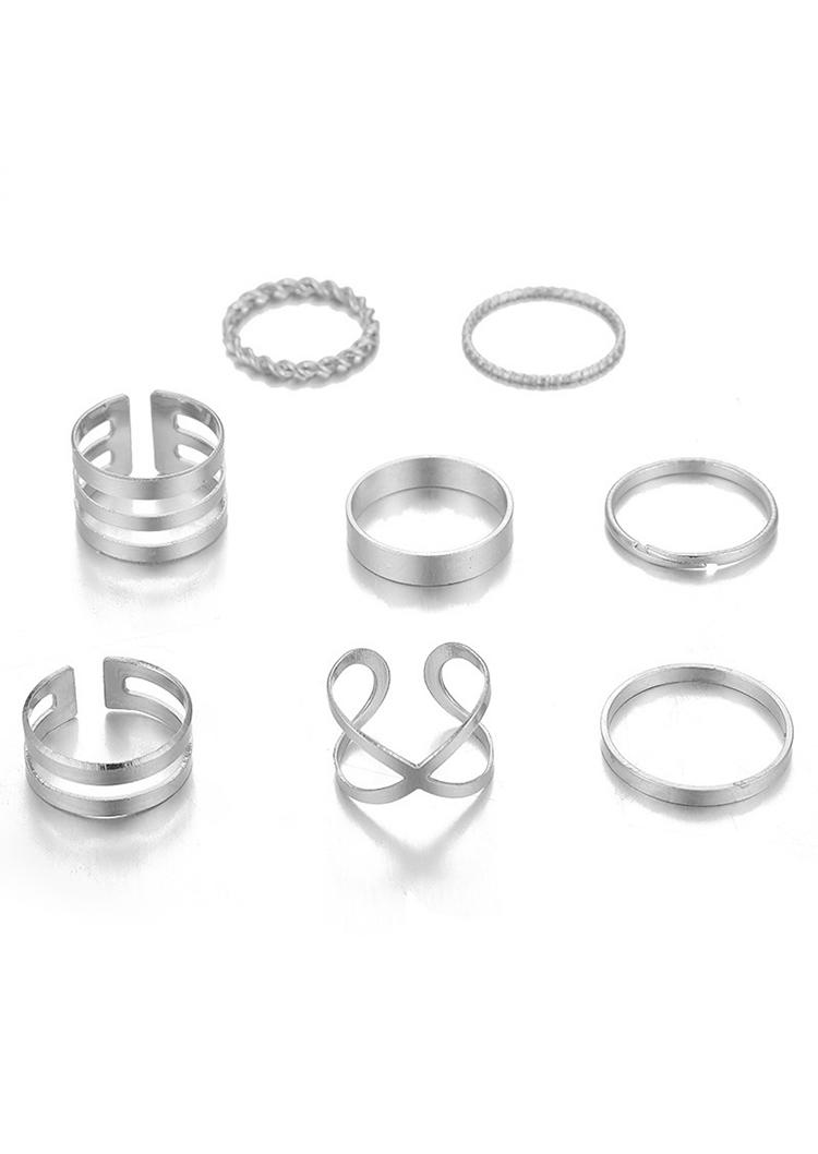 8Pcs Hollow Out Cross Alloy Ring Set